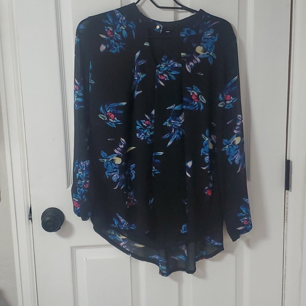 Black blouse with blue floral prints